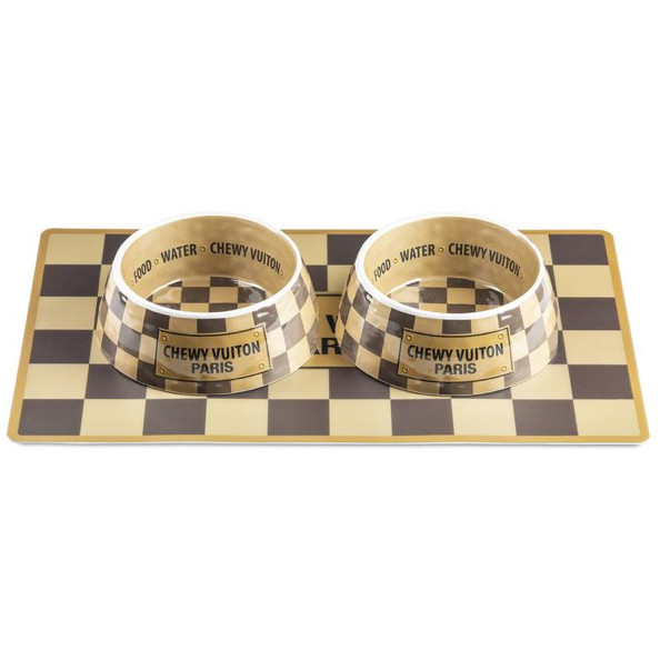 Checker Chewy Vuiton Bowls & Mat Set