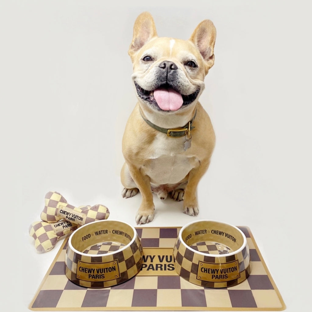 Checker Chewy Vuiton Bowls & Mat Set